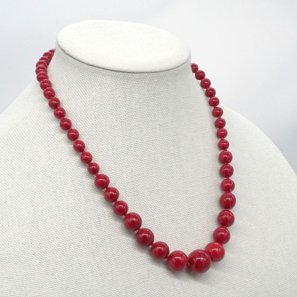 Marble Stone Red Color Hand Made Necklace Collier Holidays Jewelry - Picture 1 of 4